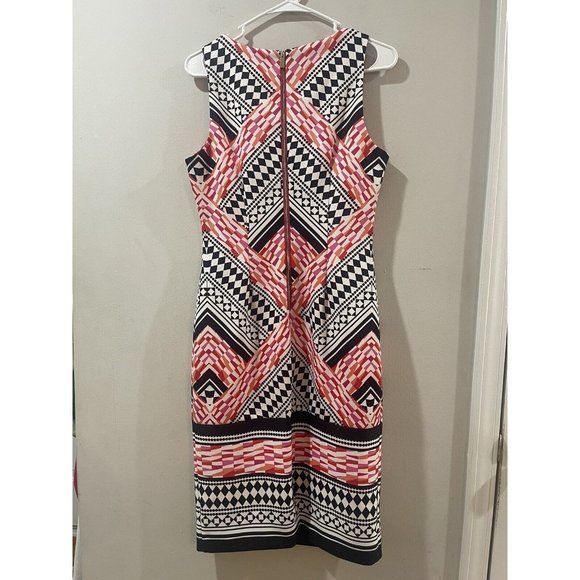 Vince Camuto Multicolor Geometric Print Sleeveless Sheath Pencil Dress Size 6 - Picture 2 of 10